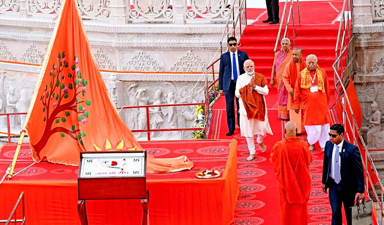PM Modi hoists saffron flag at Ayodhya Ram temple, calls it historic moment