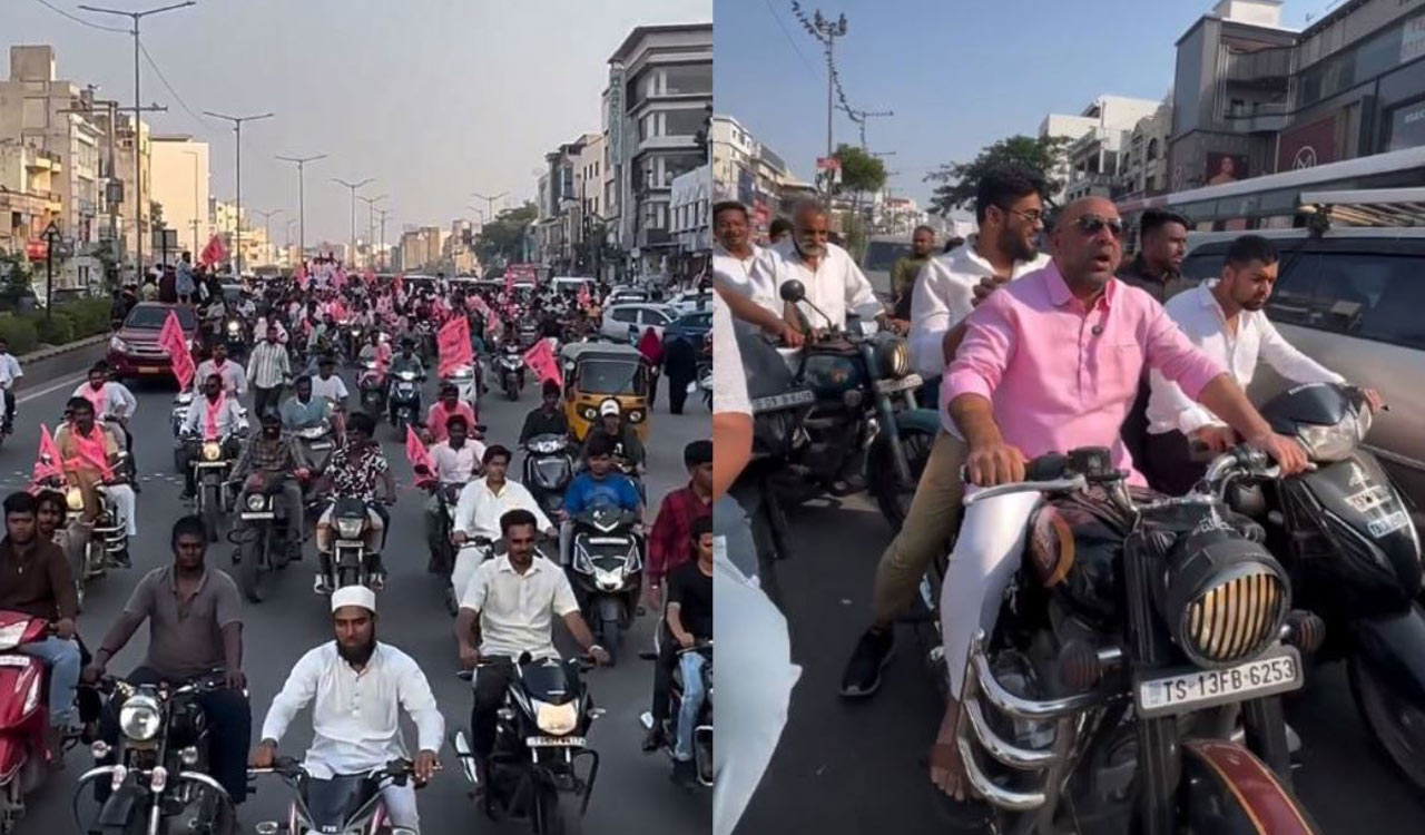 Ex-MLA Shakeel Aamir leads bike rally in Shaikpet for BRS candidate Sunitha