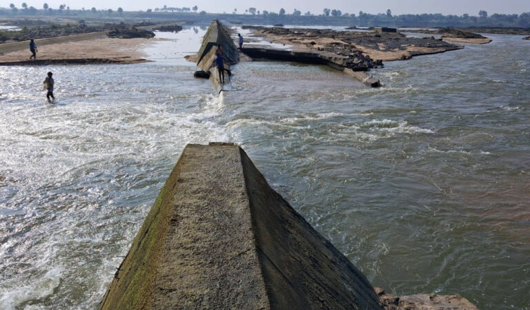 Check dam collapses in Peddapalli, locals suspect sand mafia involvement