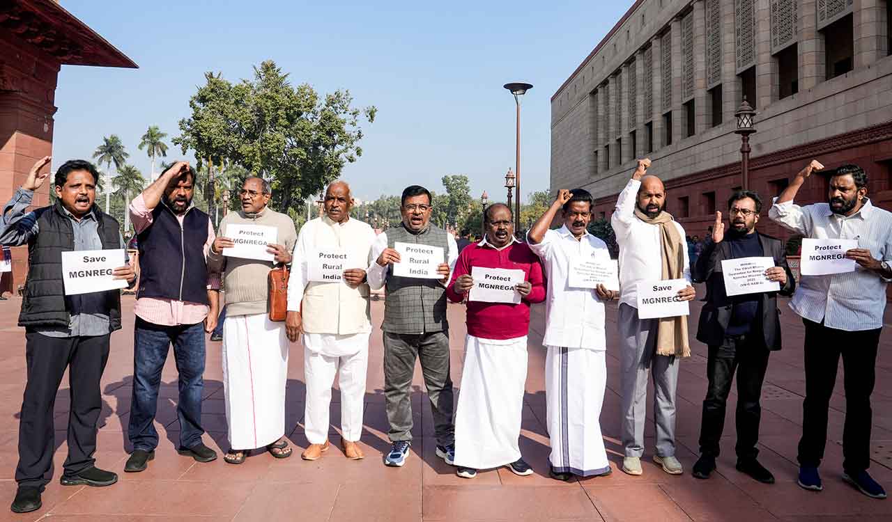 Opposition MPs protest VB-G RAM G Bill, call it insult to Mahatma Gandhi