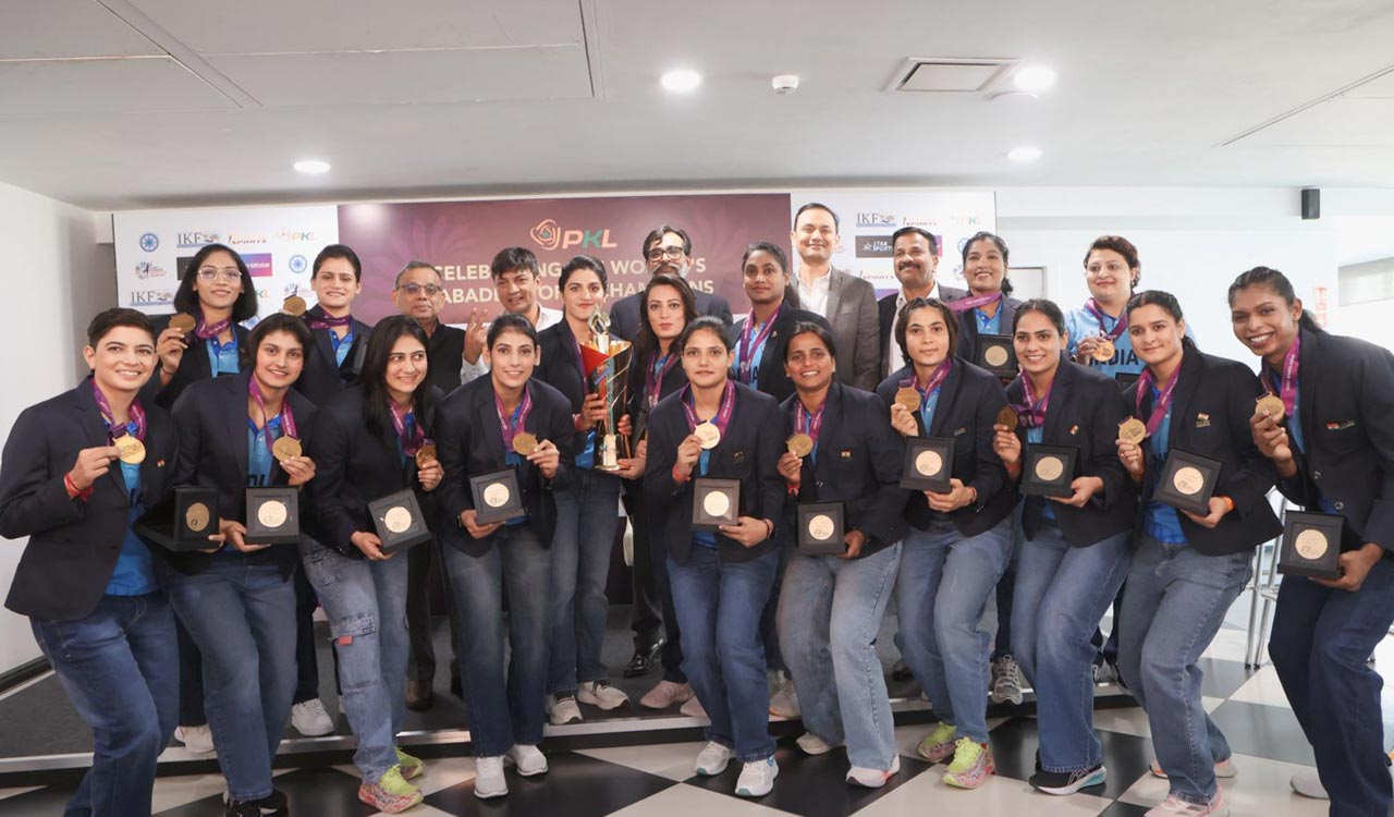 Indian women’s kabaddi team felicitated after World Cup triumph