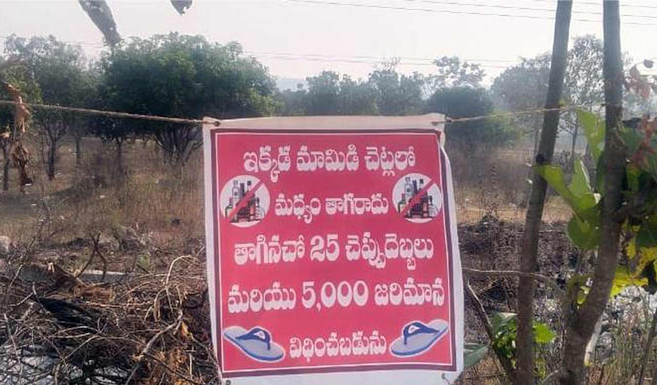 Telangana: Farmer puts up stern warning to drunkards spoiling mango orchard in Medak