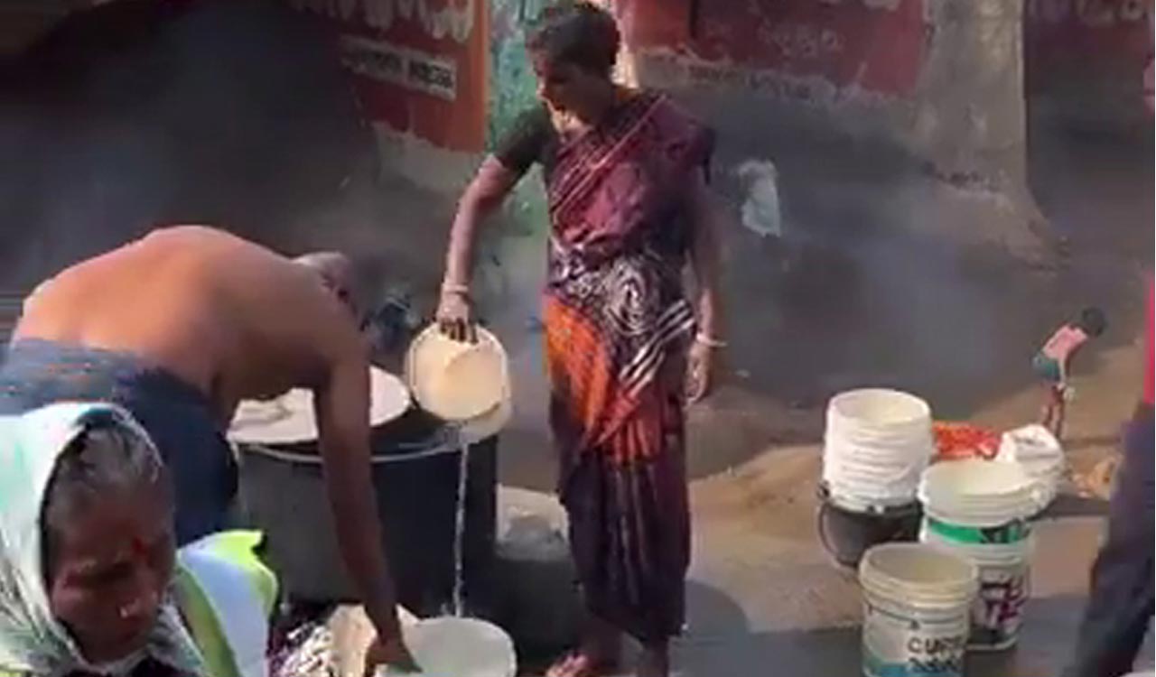 Locals sell hot water to devotees at Medaram ahead of Maha Jatara