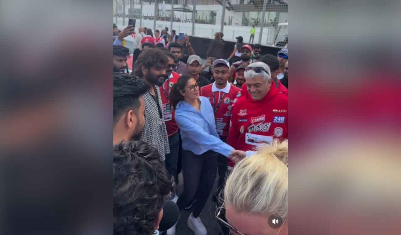 Nayanthara, Vignesh Shivan cheer for Ajith Kumar at Dubai 24H Series
