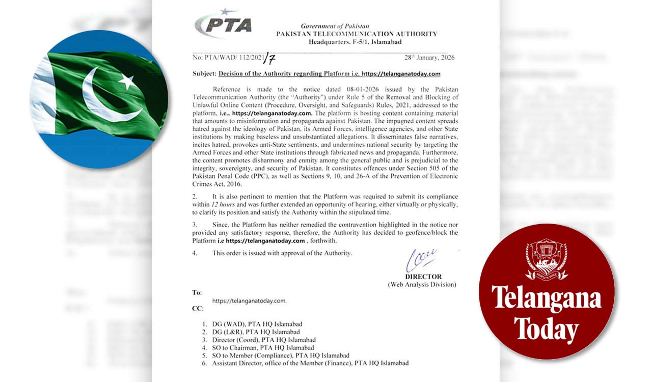 Pakistan blocks telanganatoday.com