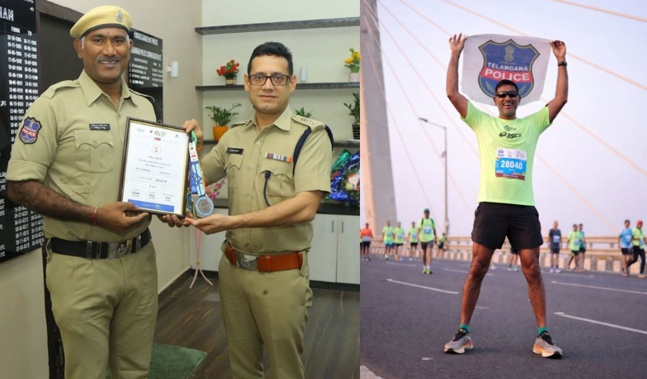 Marathon runner Pilli Raju hoists Telangana police flag high across the nation