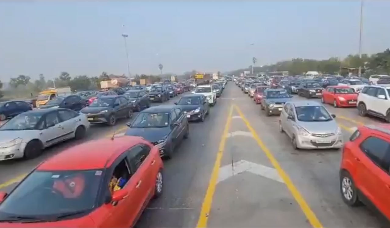 Panthangi toll plaza sees massive congestion ahead of Pongal and Sankranti