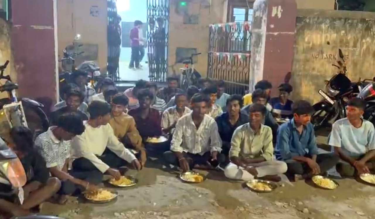 Students protest poor food quality at BC Residential College in Husnabad
