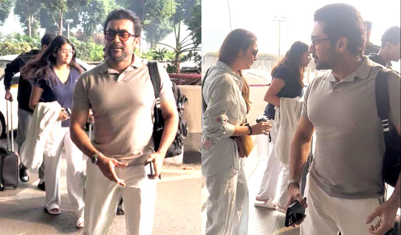 Suriya, Jyothika spotted at Mumbai Airport with children