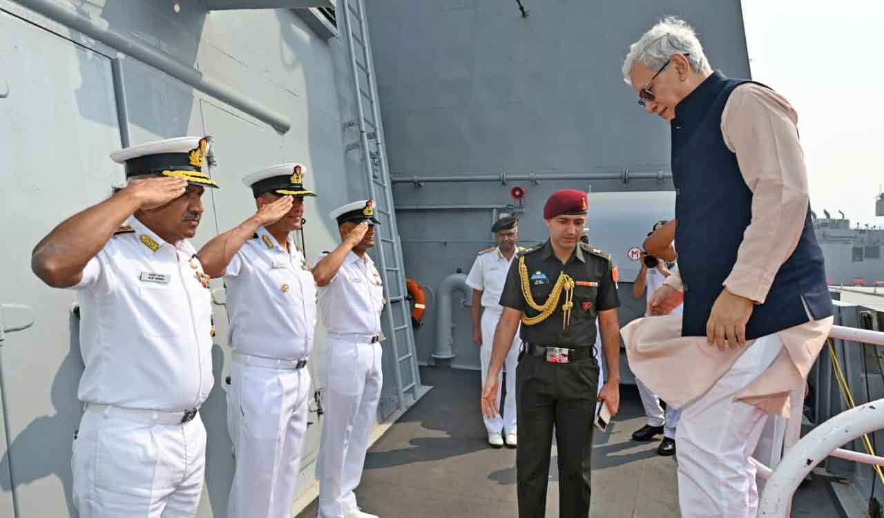 Telangana Governor visits INS Himgiri, Kalvari-Class Submarine in Visakhapatnam