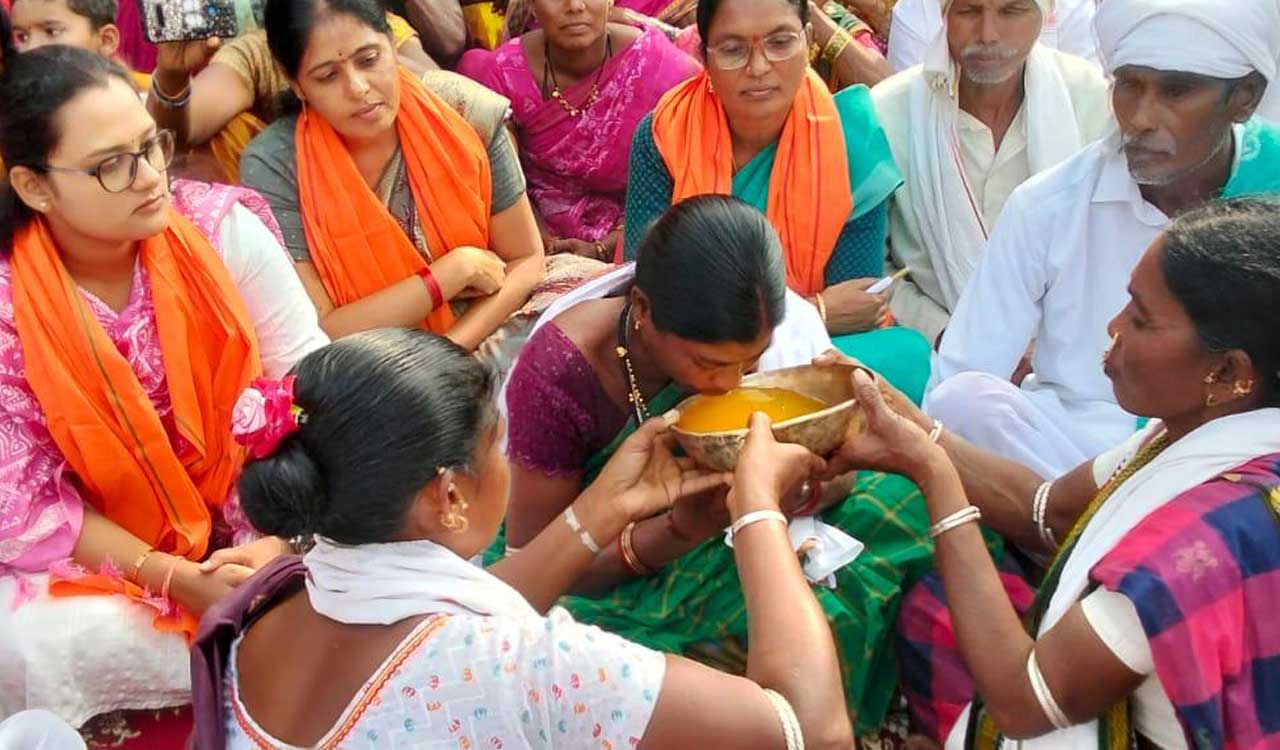 Tribal woman drinks 2 kg sesame oil as part of age-old tradition in Adilabad