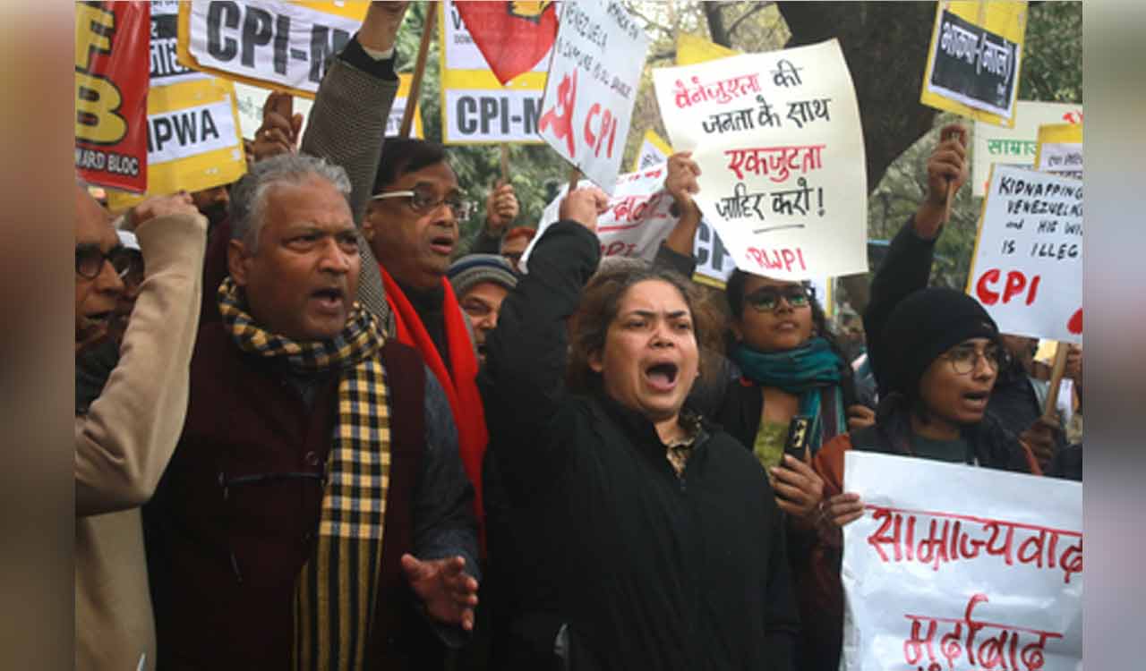 Left parties in Delhi protest against US aggression towards Venezuela