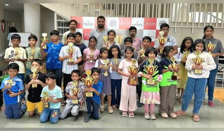 The medallists in the SLAN Hyderabad kids chess tournament. 