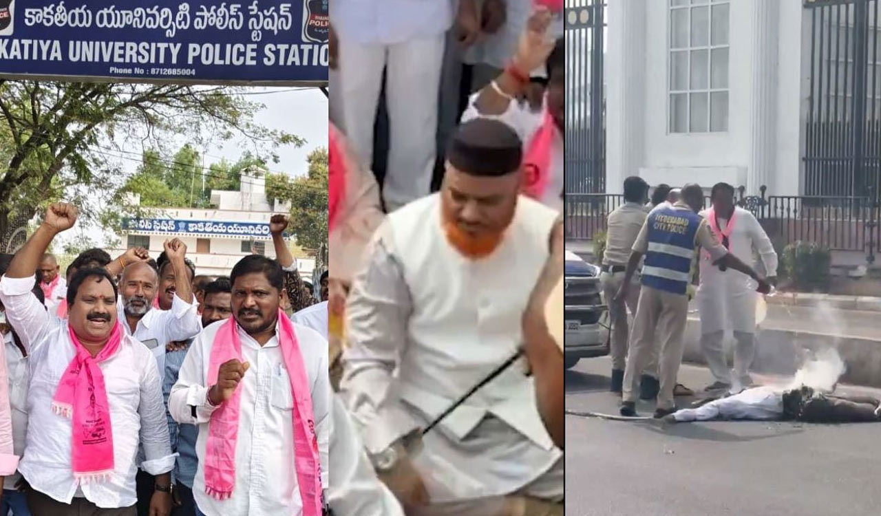 Effigies burnt, rallies held as BRS protests against SIT questioning of KCR