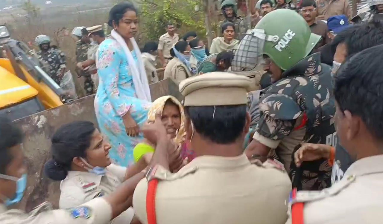 Tension in Khammam as officials evict around 600 families living on Bhoodan lands