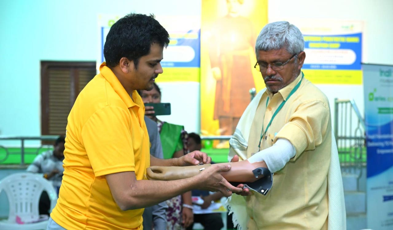 Aries Agro distributes electronic prosthetic hands to 70 persons with disabilities in Telangana