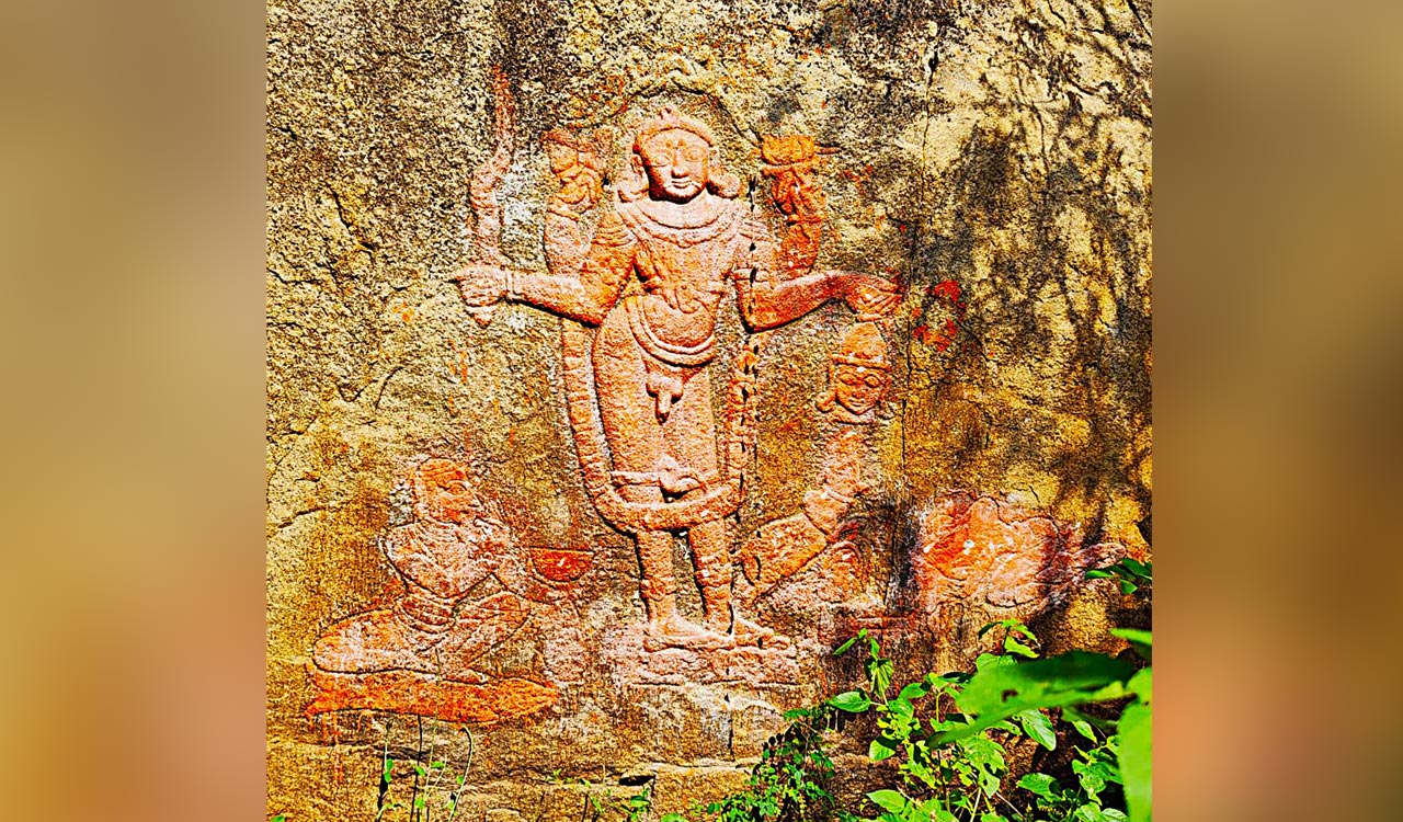 Rare 9-foot Tantric Bhairava sculpture found at Rachakonda Hills