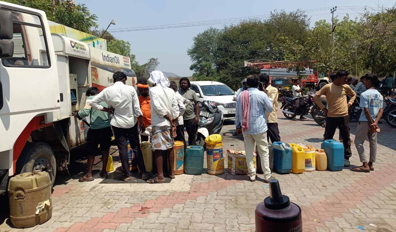 Long queues formed at fuel filling stations across erstwhile Adilabad district