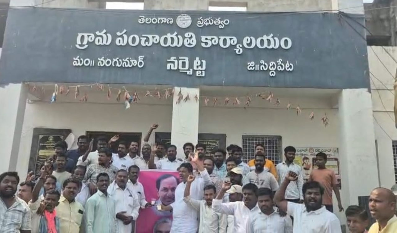 BRS cadres perform palabhishekam for KCR during Narmetta Oil palm factory inauguration