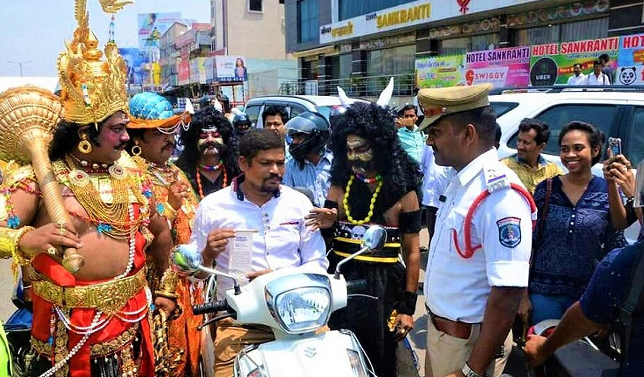 Lord Yama takes over Hyderabad city signals to promote road safety