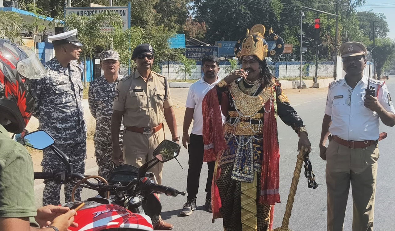 Lord Yama takes over Hyderabad city signals to promote road safety