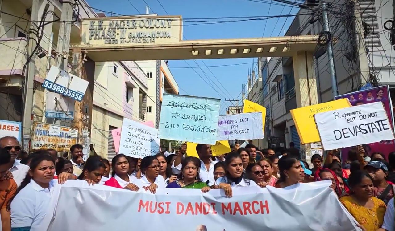 KTR leads Musi Dandi March against Gandhi Sarovar project, vows support to displaced residents