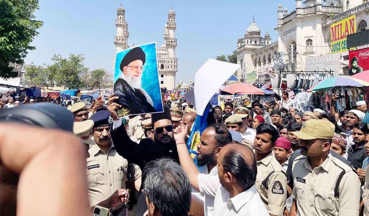 Telangana JAC stages protest at Charminar against attacks on Iran