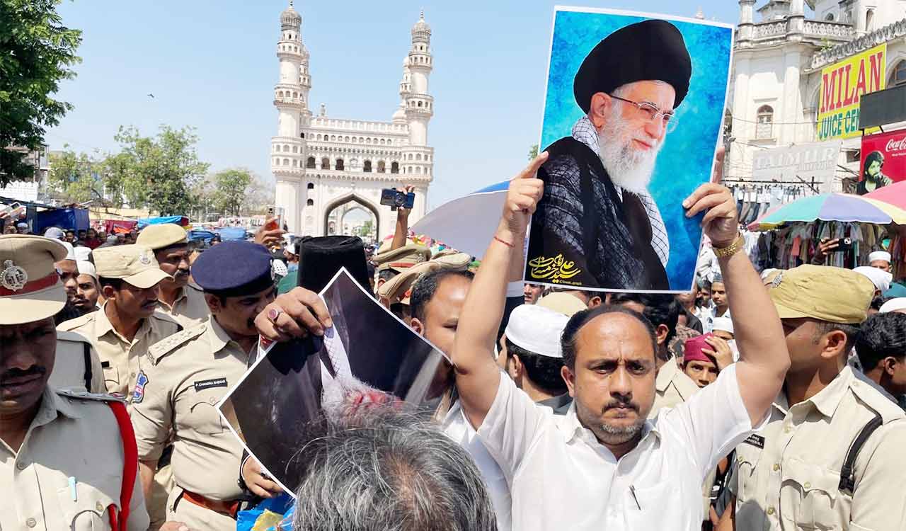 Telangana JAC stages protest at Charminar against attacks on Iran