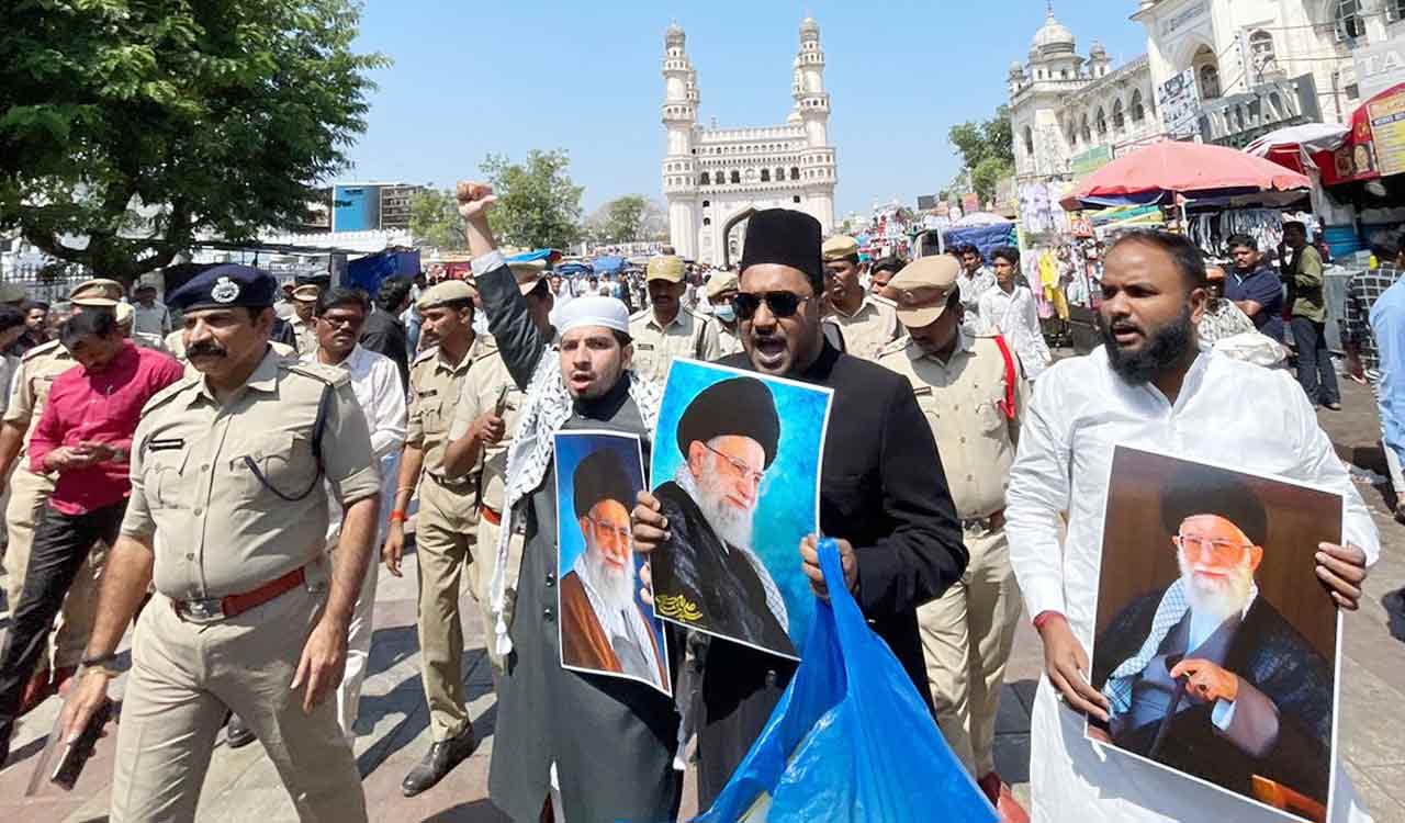 Telangana JAC stages protest at Charminar against attacks on Iran