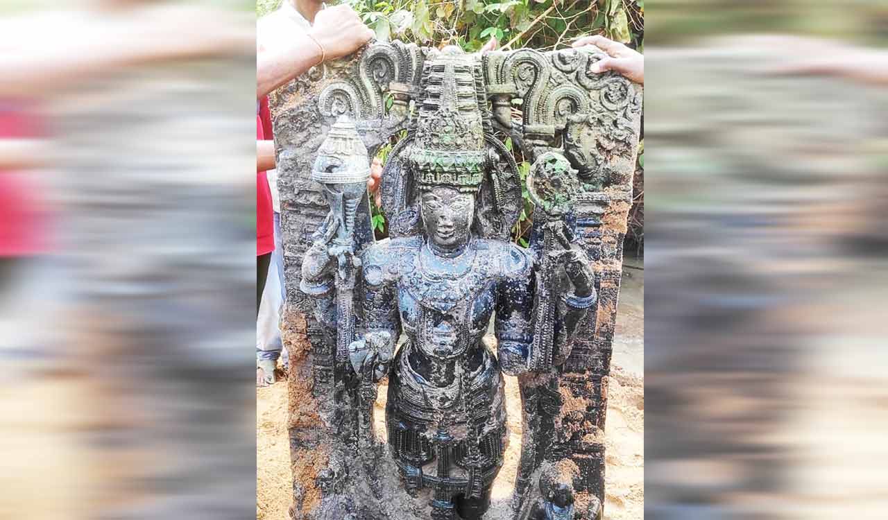 Ancient statue of Lord Vishnu unearthed from a stream in Bhupalpally