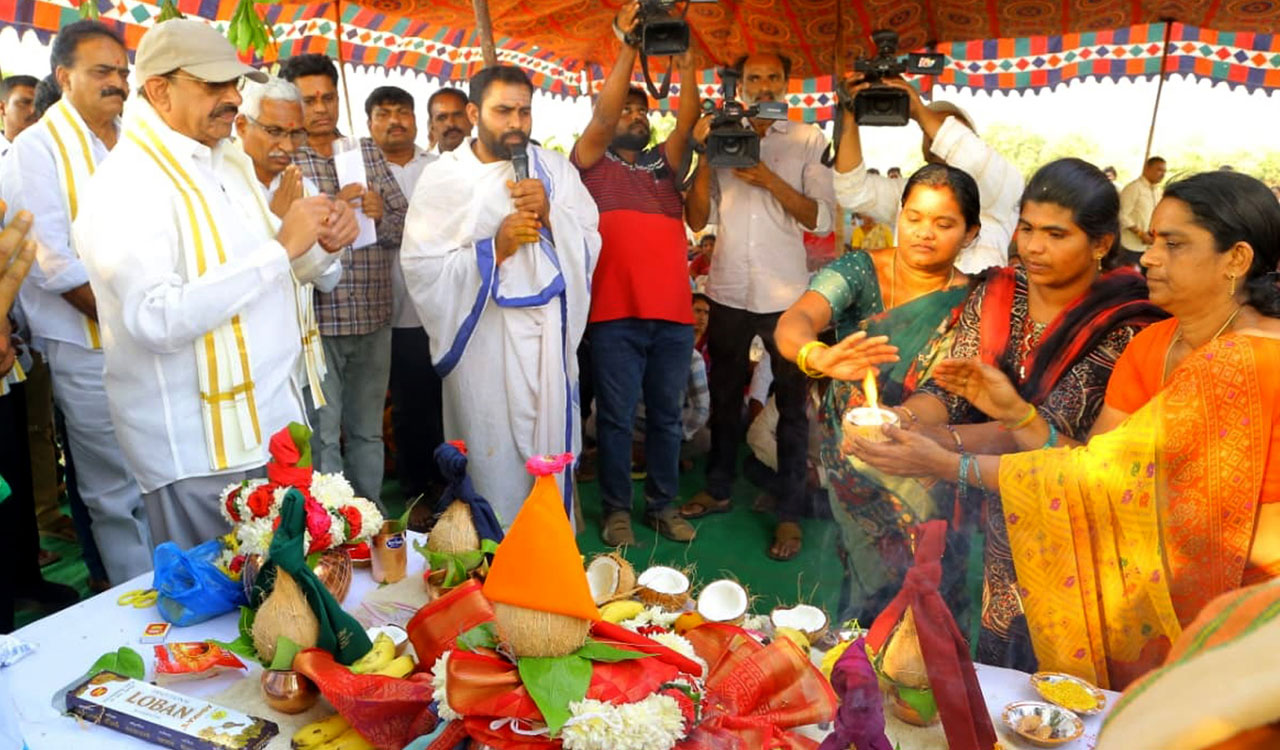 Bhoomi Puja held for houses for Velugumatla displaced families in Khammam