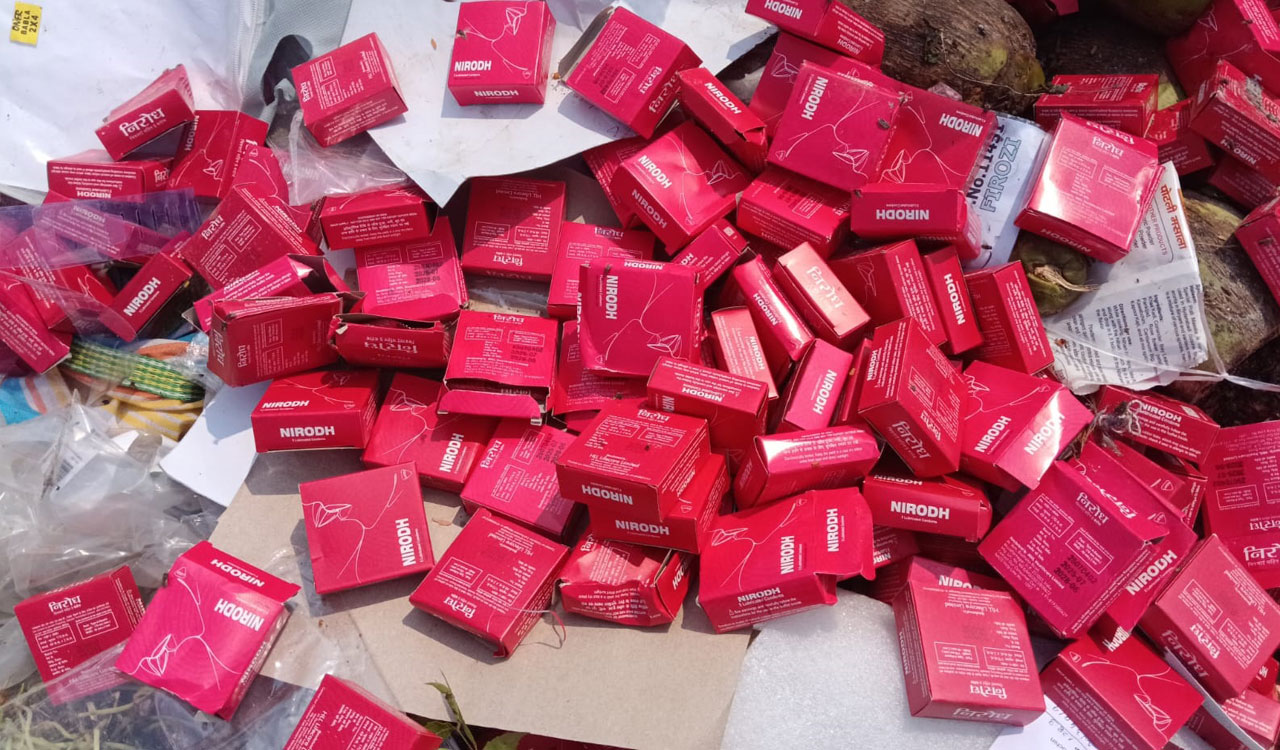 Unexpired condom packets found dumped near Medak government hospital