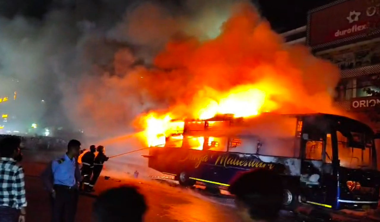 Video: Private bus catches fire in KPHB, passengers escape unhurt