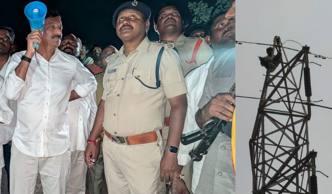 Man climbs high-tension electric pole, demands restoration of VRA job