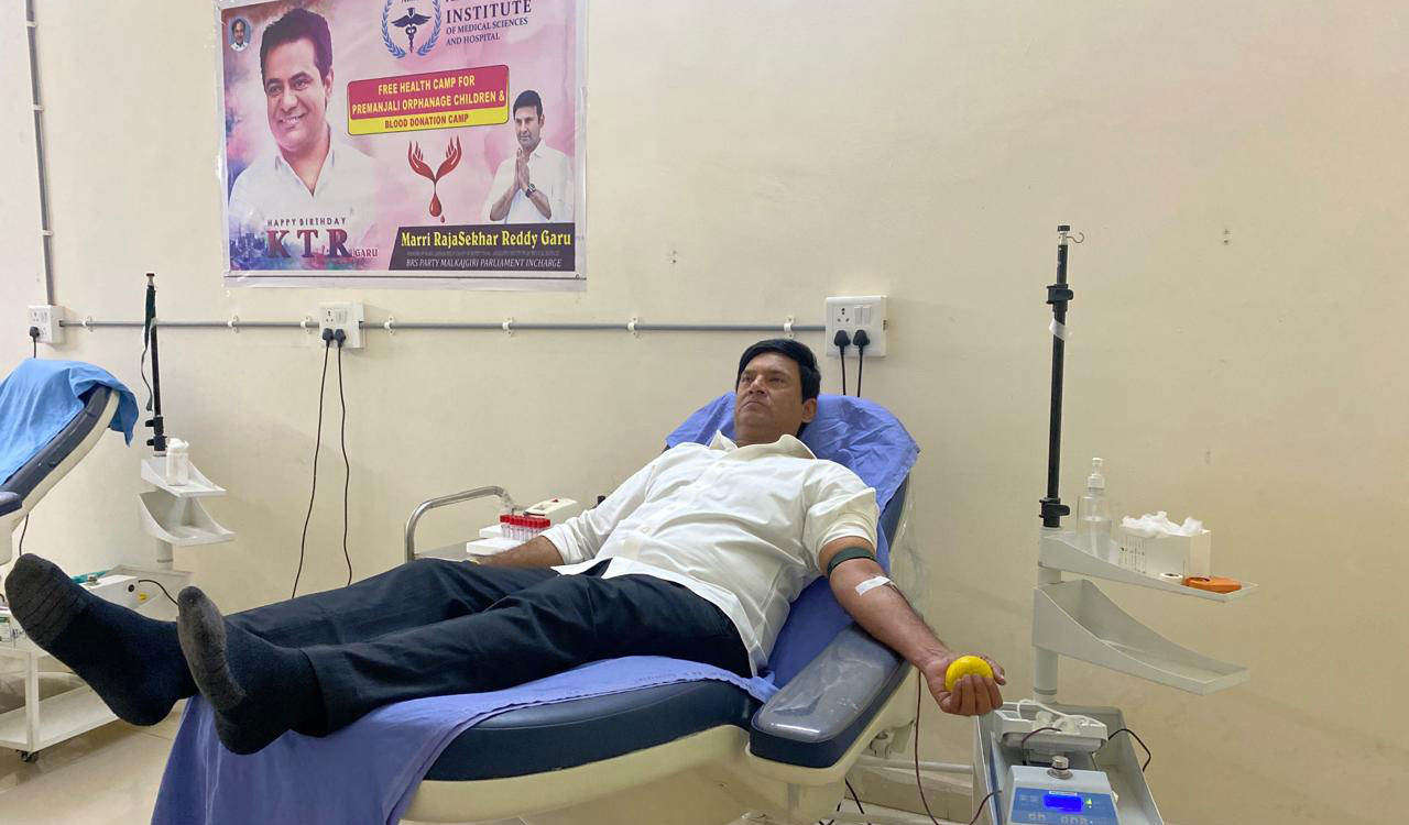 Malkajgiri MLA donates blood for Thalassemia patients in Hyderabad