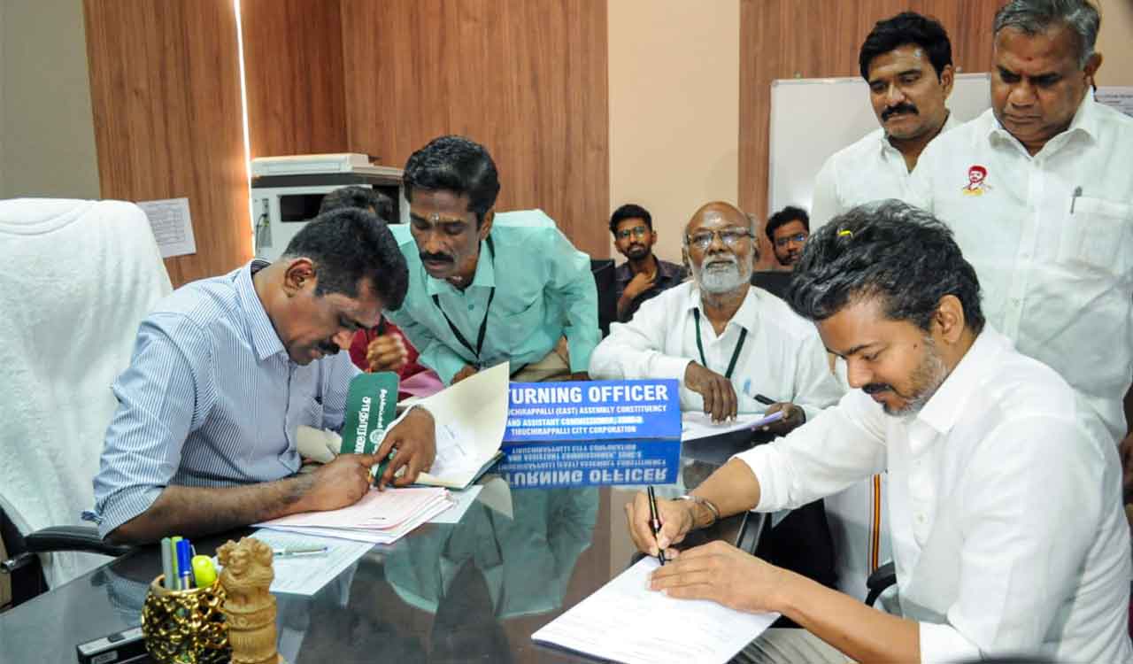 TVK chief Vijay files nomination for Tiruchirapalli East for Apr 23 polls