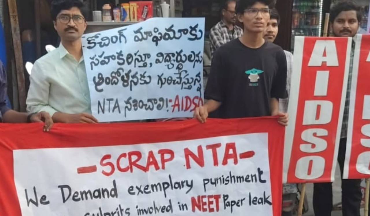 AIDSO protests in Hyderabad, demands probe into NEET UG 2026 paper leak