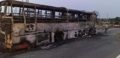 Narrow escape for 36 passengers as bus catches fire in Andhra’s Prakasam