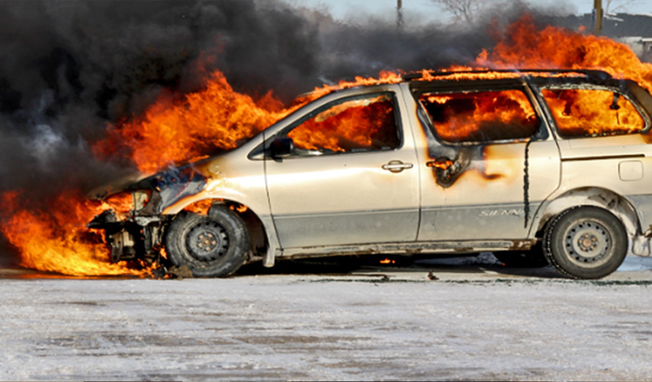 Moving car catches fire near Hyderabad High Court