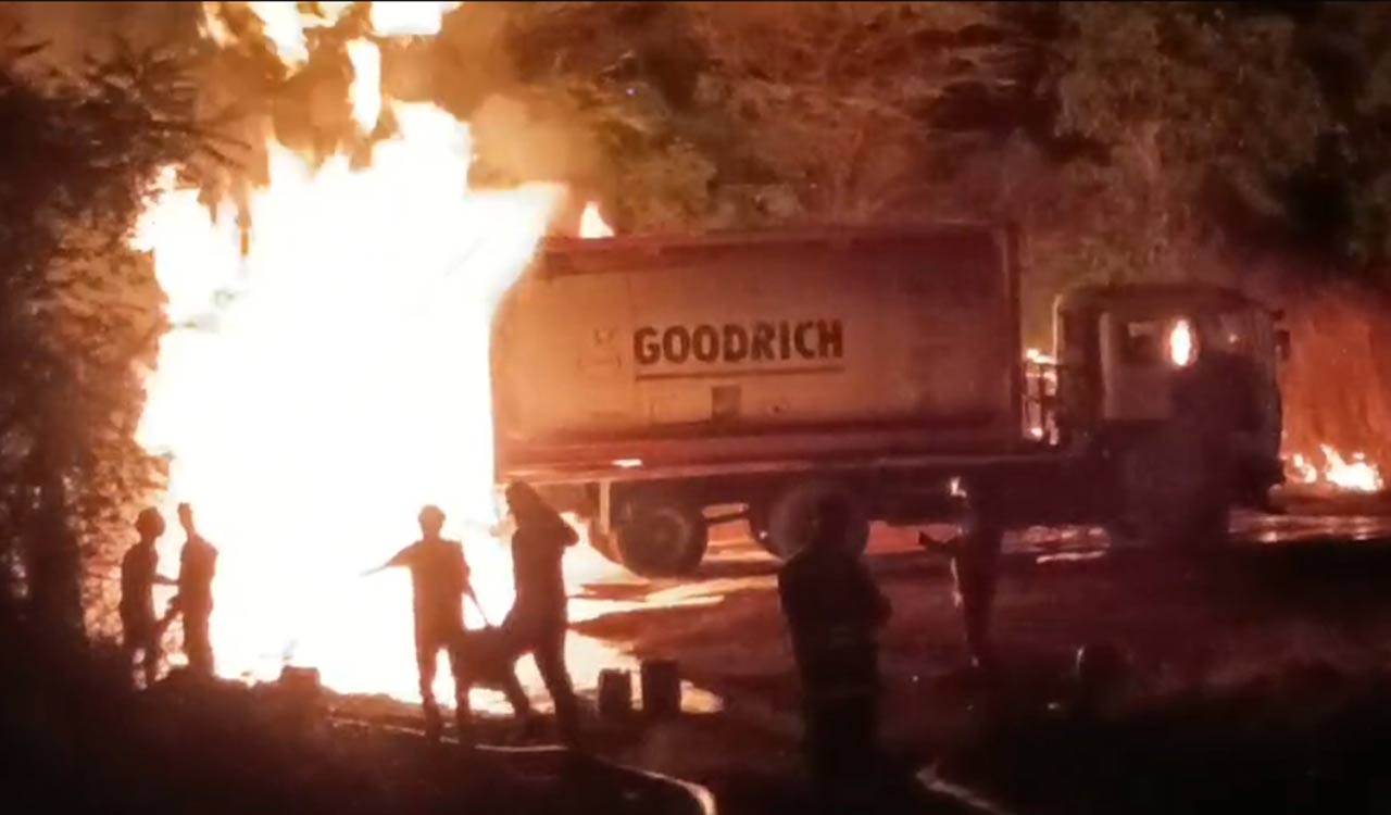 Chemical-laden tanker catches fire in Sangareddy; All safe