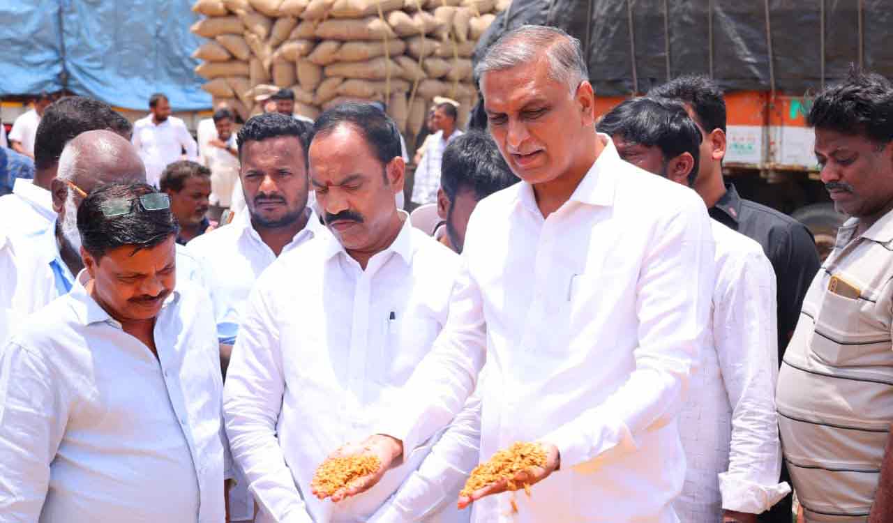 Harish Rao blames delayed procurement for damage to paddy stocks