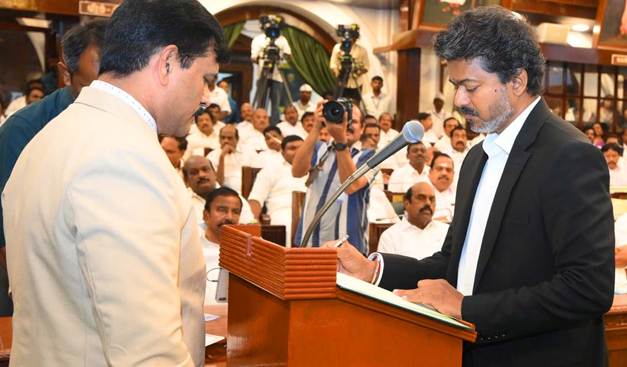 Tamil Nadu CM Vijay takes oath as MLA in first session of new Assembly
