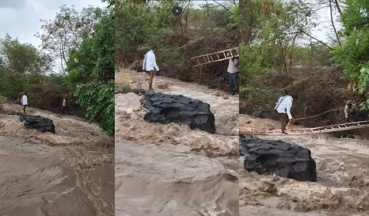 Locals rescued man stranded on rock amid stream in Sangareddy