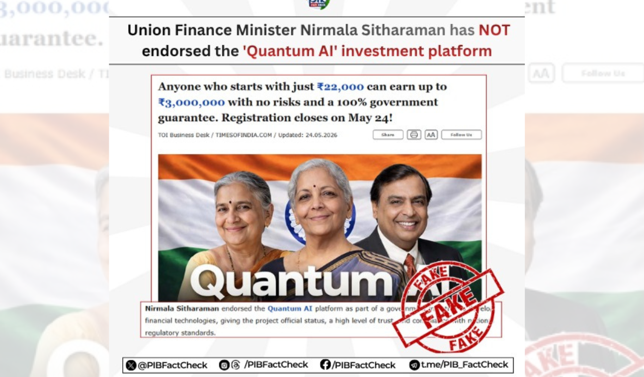 Govt warns against fake Quantum AI investment scheme using FM’s name