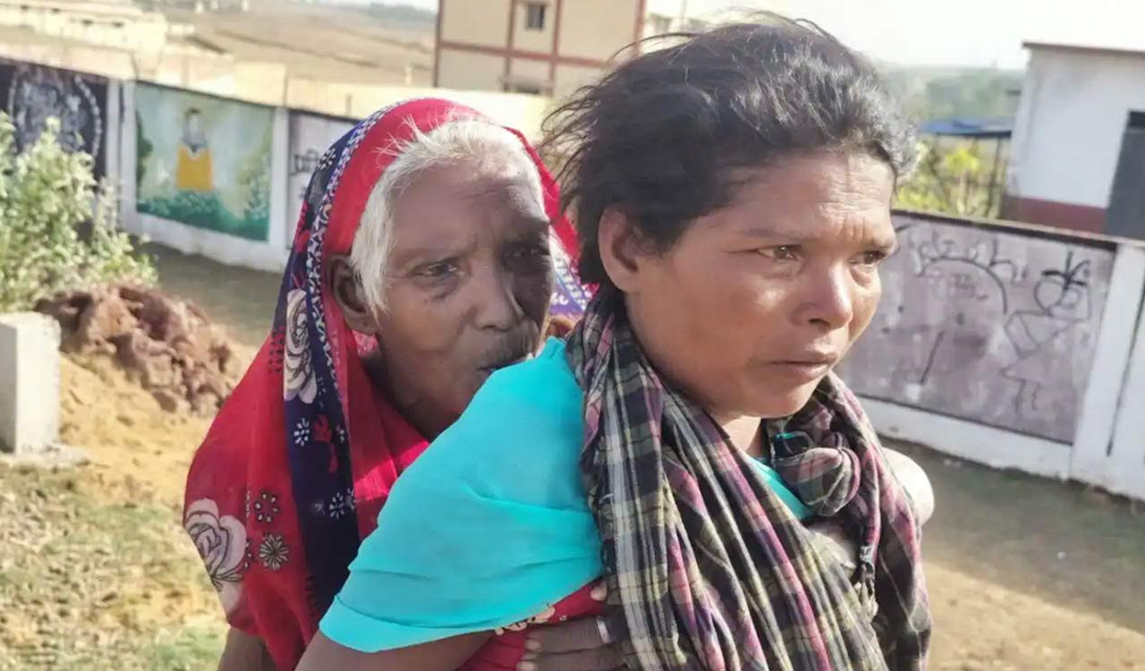 Chhattisgarh woman walks 3 km carrying 90-year-old mother-in-law to bank for pension