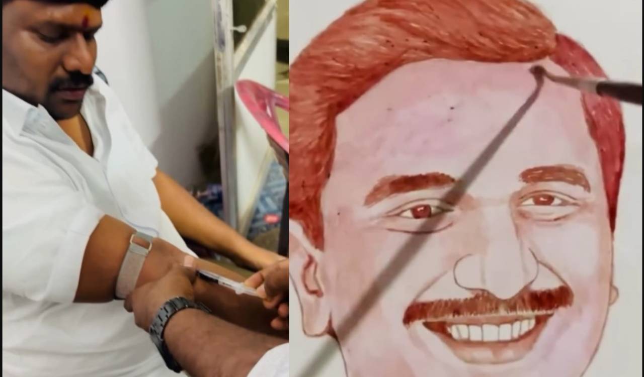 Harish Rao follower marks leader’s birthday with blood-painted portrait