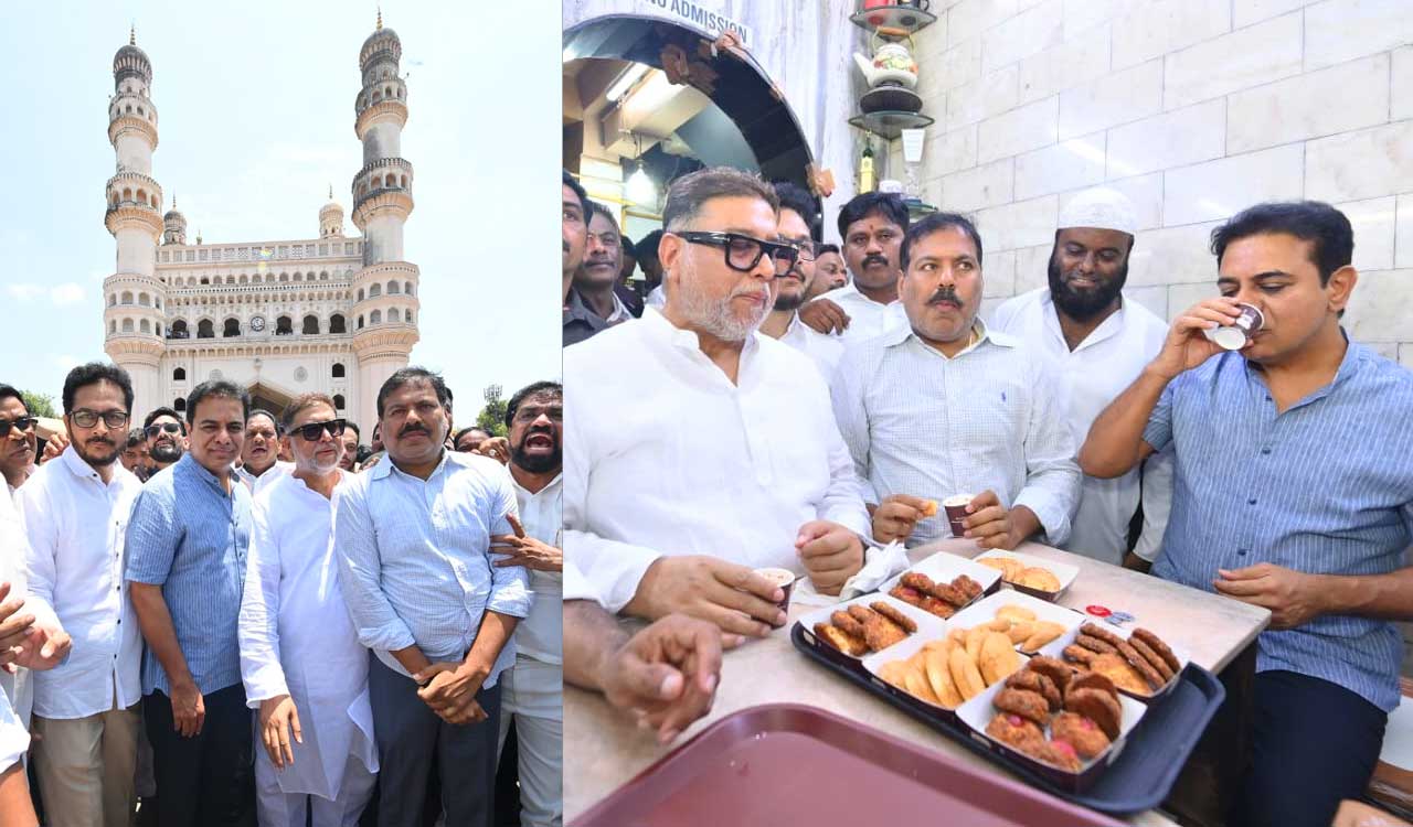 Hyderabad: KTR visits Nimrah Cafe near Charminar, enjoys Irani chai and Osmania biscuits