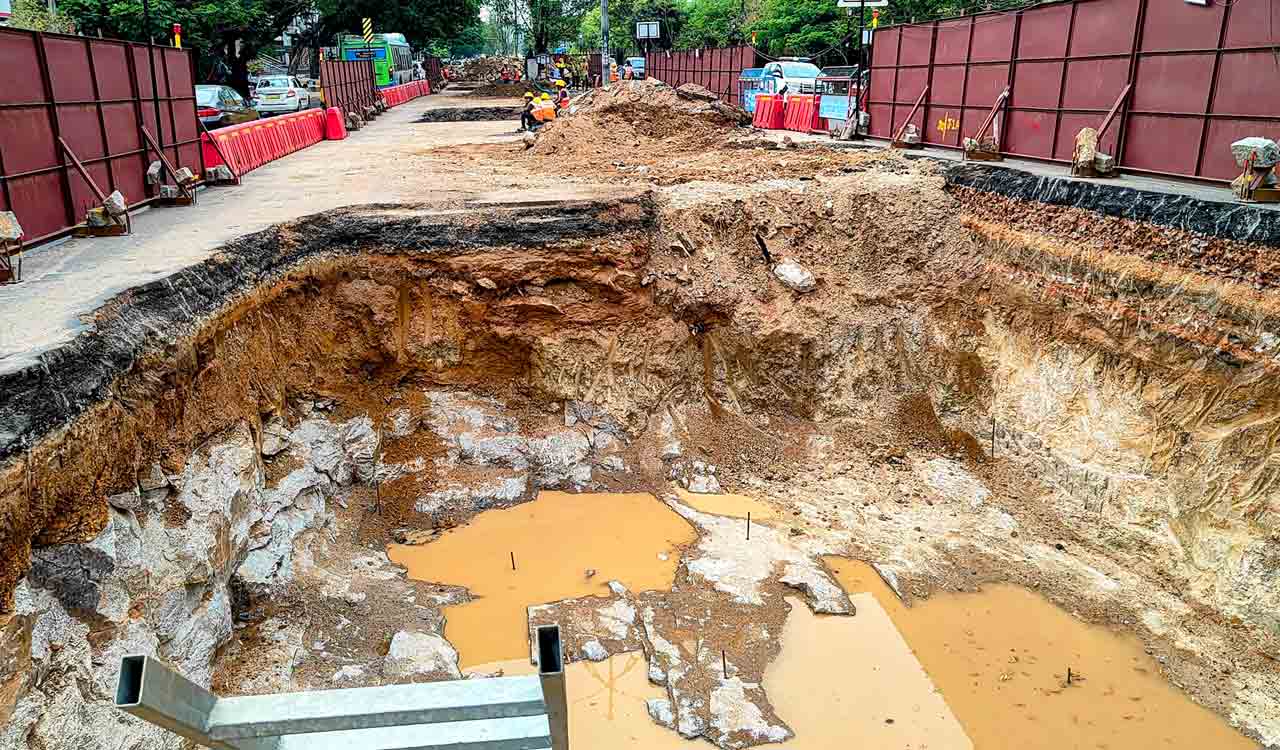 Hyderabad: Rainwater disrupts deep earth excavation works around KBR Park, GHMC warns of delays