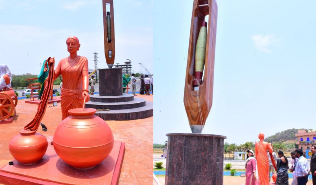 Sircilla weavers’ skill showcased through Jota statue at Collectorate junction