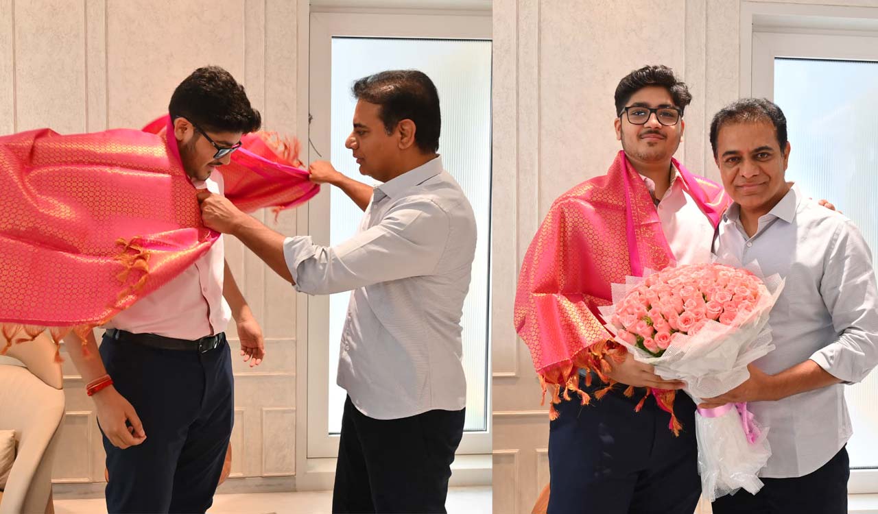 KTR felicitates Telangana JEE topper Vivan Maheshwari